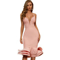 Summer Ruffled Fluted Bustier Backless Strap Women Elegant Bandaged Ruched Mermaid Dress