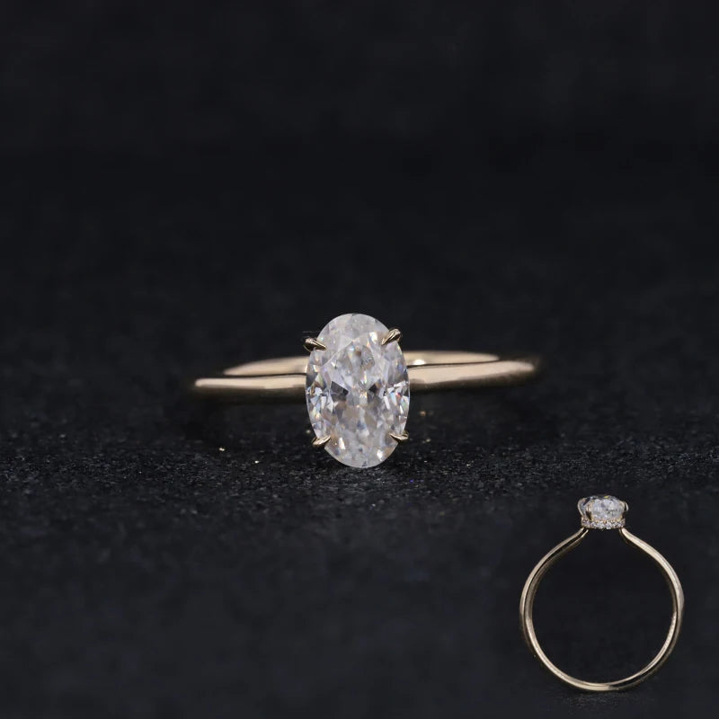 Starsgems  Custom Yellow Gold  Oval Crushed Ice Cut Loose Moissanite Stone 14K Solid  Gold Jewelry Ring