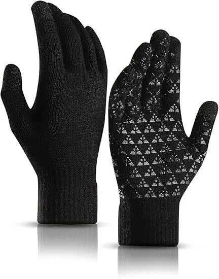 DIBEIREN Thickened Cuff Winter Warm Knit Gloves Acrylic/Silicone Wrist-Length for Men Women Anti-Palm Texting Driving