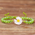 YueTong Ethnic Green Natural Stone Beads Braided Bracelets Daisy Charm Macrame Bracelet BOHO Women Beaded Bracelet Jewelry