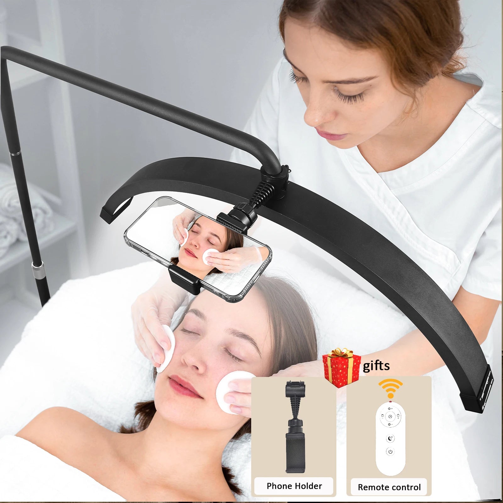 Fosoto New Arrival Free Logo 28inch Floor Lamp Half Moon Shaped Led Ring Light Eyelash Lamp Lashes Lamps for Makeup Tattoo