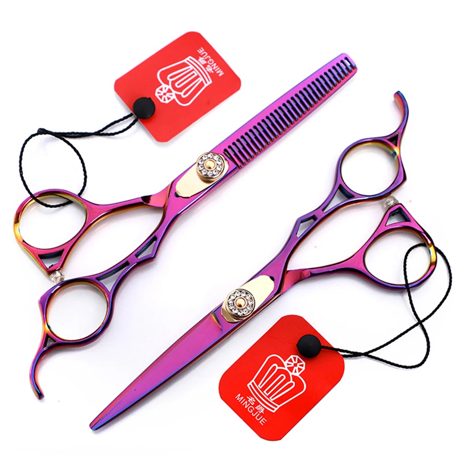Professional Pink Hair Scissors With Carved Handle 6 Inch Coating Barber Scissors