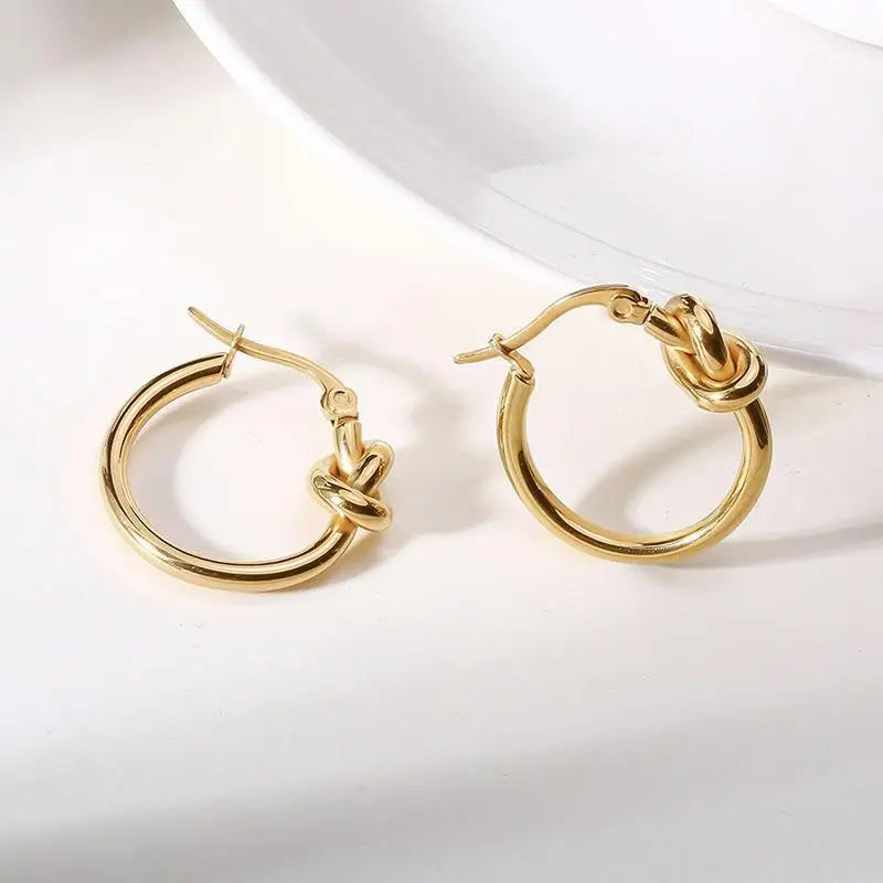 Minimalist Stainless Steel Hoop Earrings Gold Plated Hypoallergenic Twisted Knot Hoop Earrings for Women Girls