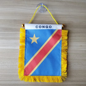 Polyester Satin Printed Mini Hanging Pennants Banner for Car-Congo Flags with Suction Cup Individually Packed