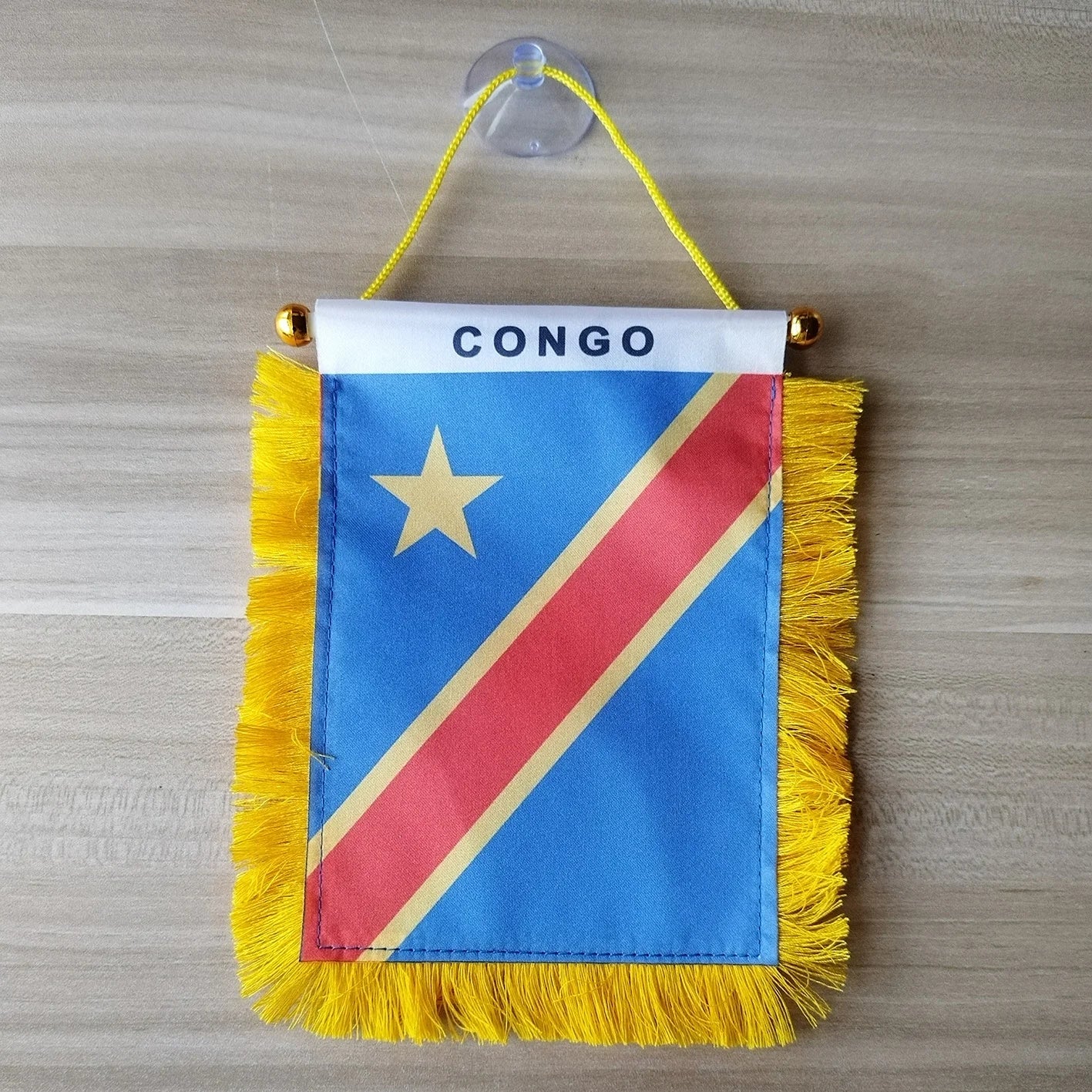 Polyester Satin Printed Mini Hanging Pennants Banner for Car-Congo Flags with Suction Cup Individually Packed