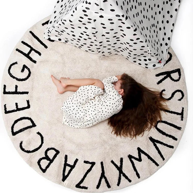 ABC Kids Round Crawling Play Mat Super Soft Educational Washable Nordic Newborn 26 Letters Area Rugs Fluffy Circle Rug