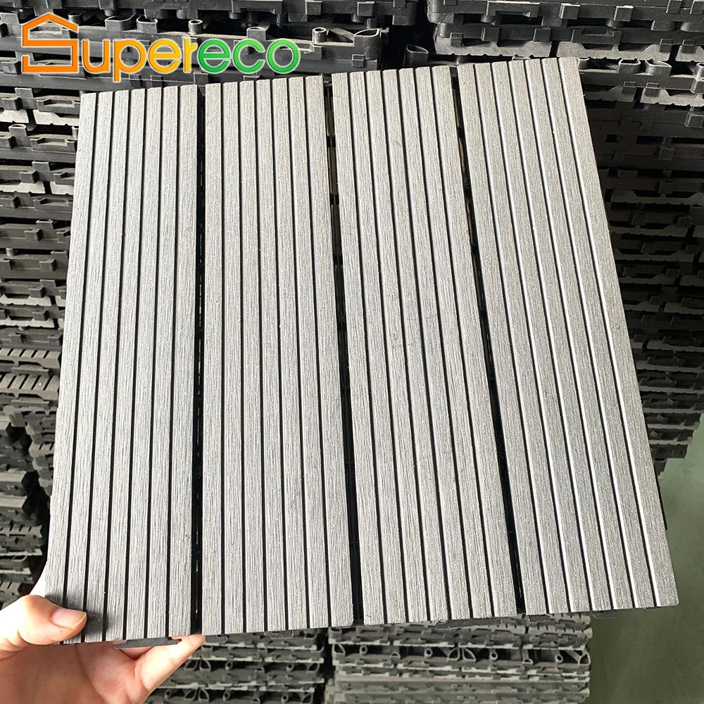 Modern Style DIY Stone Decking Tiles Anti-Slip Waterproof Outdoor Deck Tile for Balcony Easy Click Installation Brushed Technics