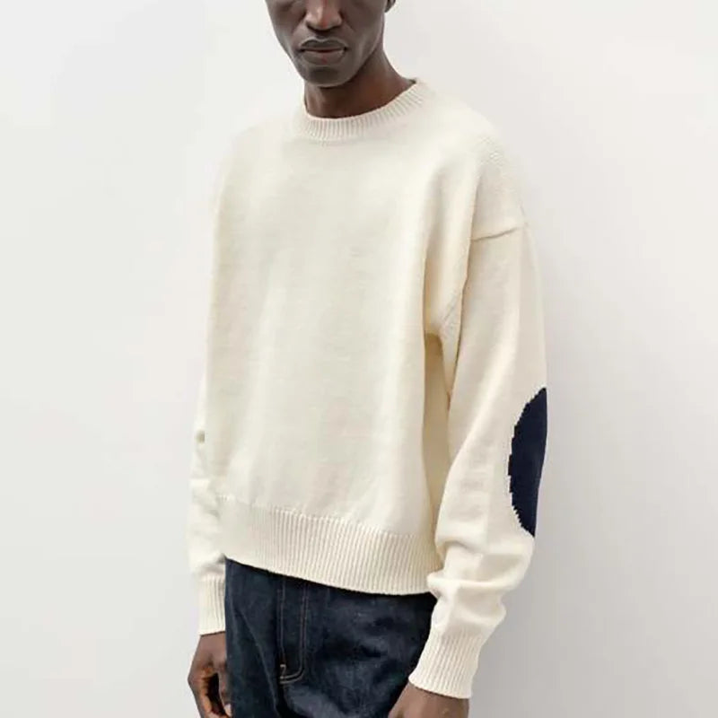 2026 New Spring Fall Crop Sweater Men Blank Contrasting Cropped Mens Oversized Crew Neck Long Sleeve Ribbed Sweater