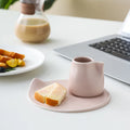 Nordic Macaron Cream Porcelain Coffee Mug Saucer Set Hand Grip Custom Logo Modern Design White Box Packaging for Party Use Food
