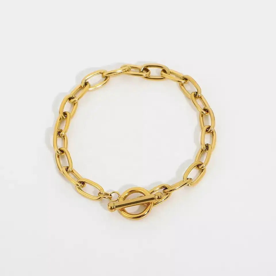 INS 18K Gold Plated Stainless Steel Jewelry Full Cubic Zirconia Tennis Chain Bracelet for Women