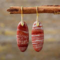 Trendy 18K Gold Plated Gem Stone Jasper Funky Bohemian Drop Earrings for Native Party or Boutique Fashion Jewelry