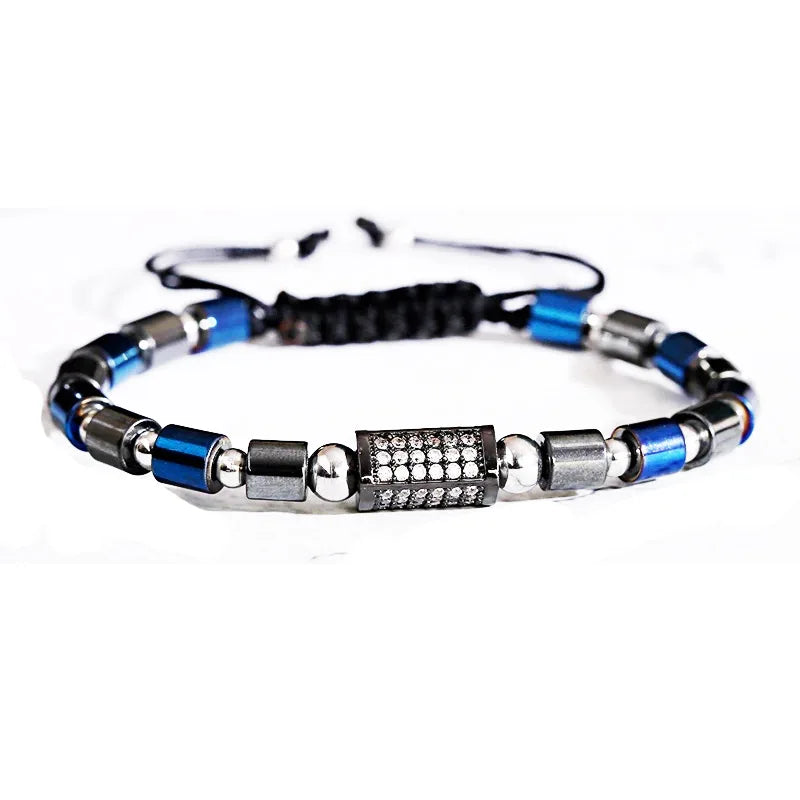 New Fashion CZ Pave Charm Bracelet Hematite Beads Macrame Bracelets for Men Women