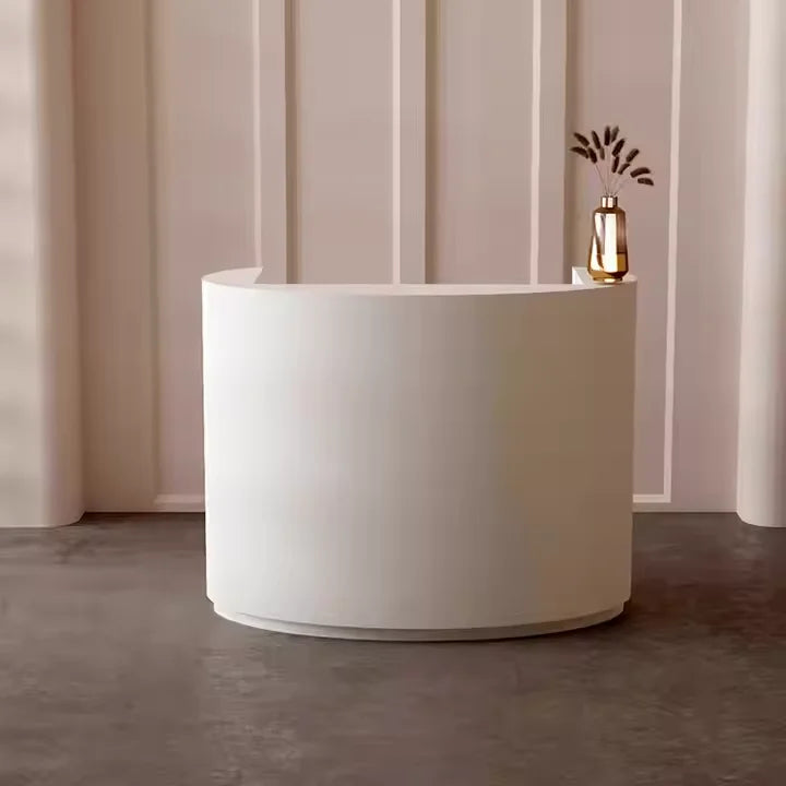 Kisen Beautiful Modern White Color Upholstered Reception Salon Desk Cash Register Retro Front Table Customize