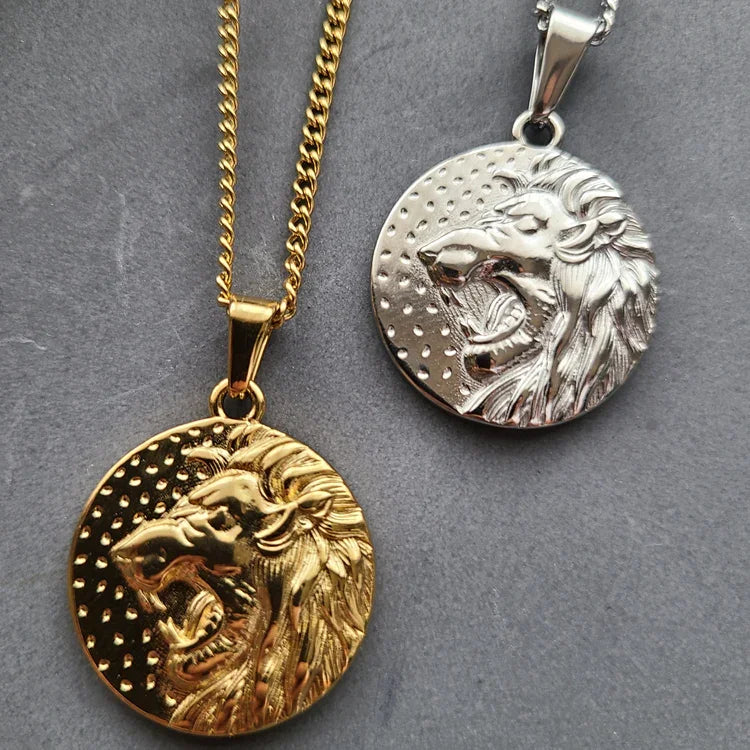 Fashion 24k Gold Judah Lion Necklaces Animal Lion Head Charms Pendants Stainless Steel Waterproof Women Men Jewelry Accessories