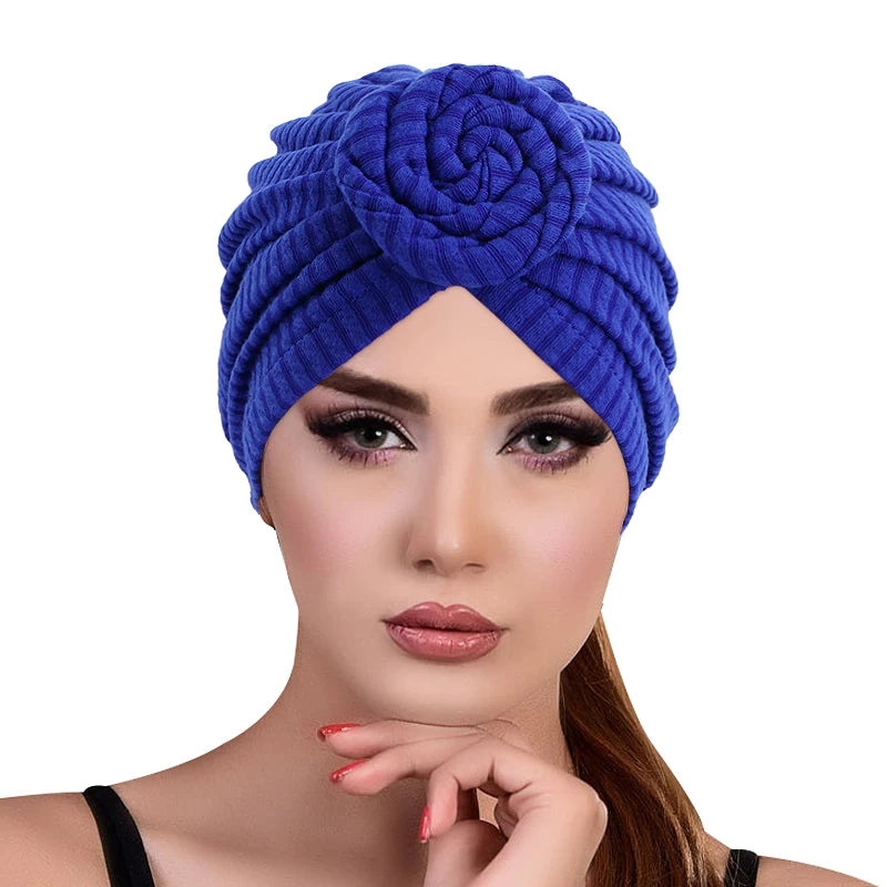 Hot Women Knotted Plain Top Knot Turban Hat Spring Autumn Wear Pre Tied Solid Twist Turban Ladies