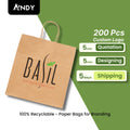 Custom Personalized Household Printed Kraft Paper Takeaway Packaging Small Large Bags Handles for Fruit Vegetables Food Storage