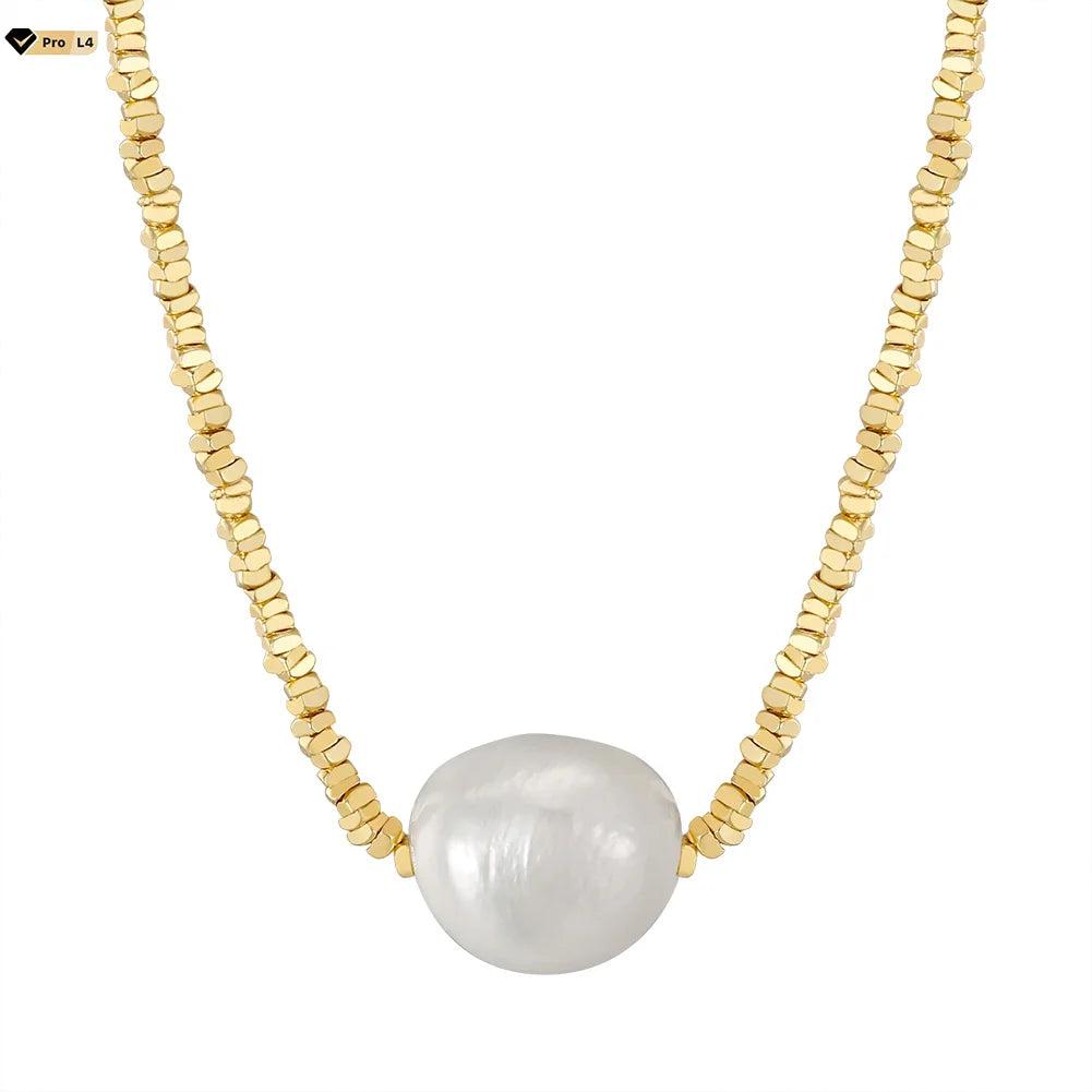 RINNTIN GPN36 Original Jewelry 14K Gold Plated Pearl Necklace Silver Nugget 925 Sterling Silver Freshwater Pearls Necklace