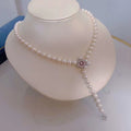 50cm Long Cherry Blossom Button Freshwater Pearl Necklace for Women Potato Shape 7-8MM Natural 1 Piece Sweater Chain