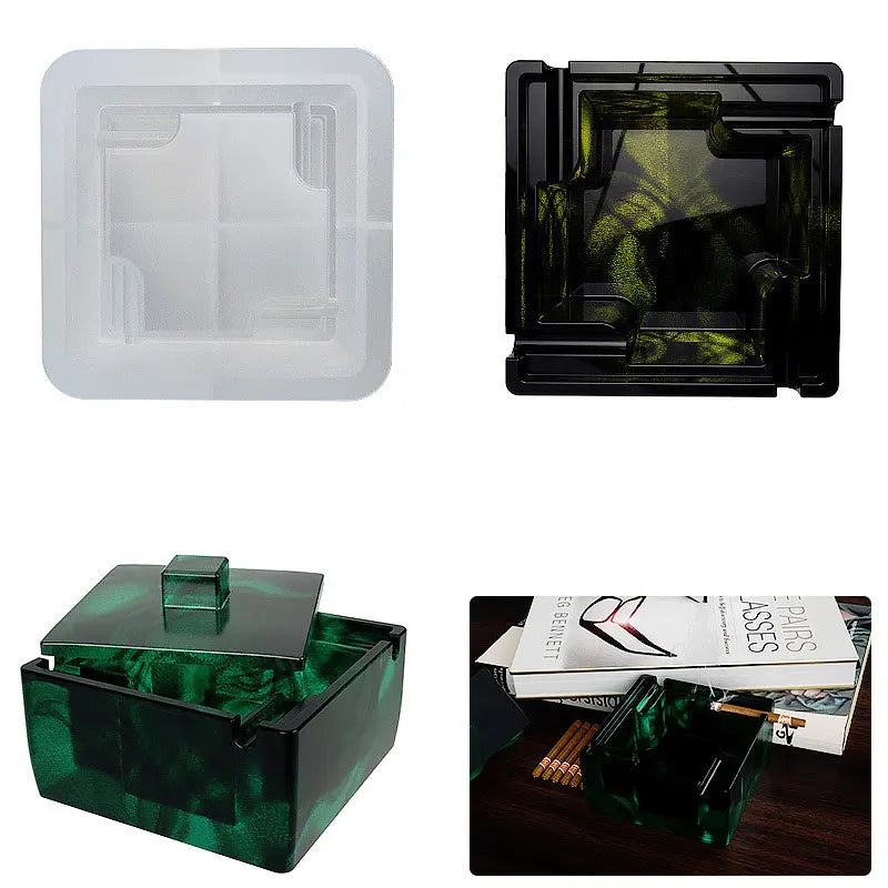 Epoxy Ashtray Silicone Transparent White Eco-Friendly Large Storage Container with Lid Set Mould for Cake Tools Casting