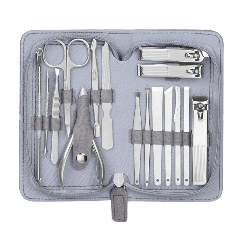 Gray Multi Color 16 in 1 High Quality Stainless Steel Manicure Kit for Personal Use