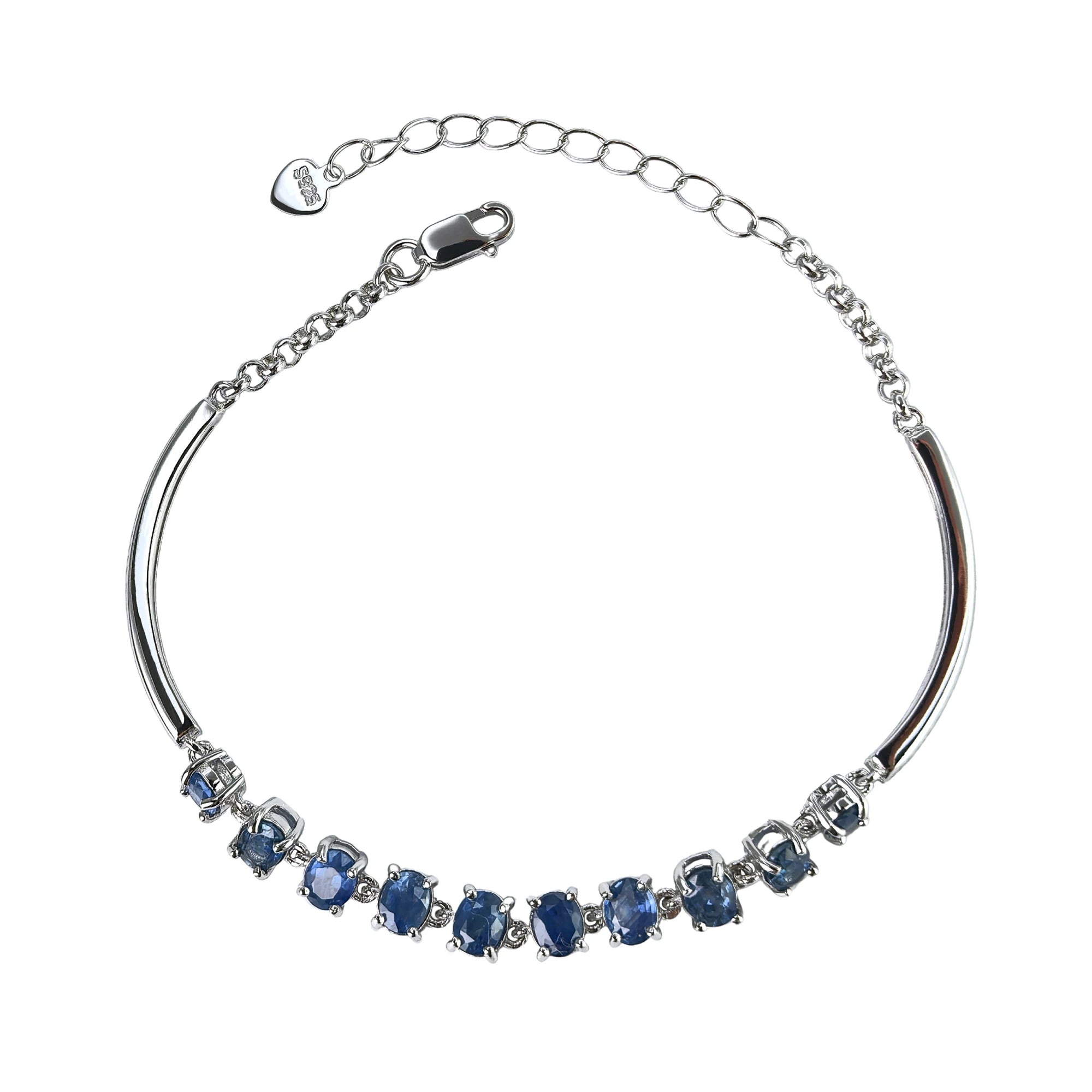 Charming Rhodium Plated Silver 925 Jewelry Natural Sapphire Bracelet for Women Anniversary Gift