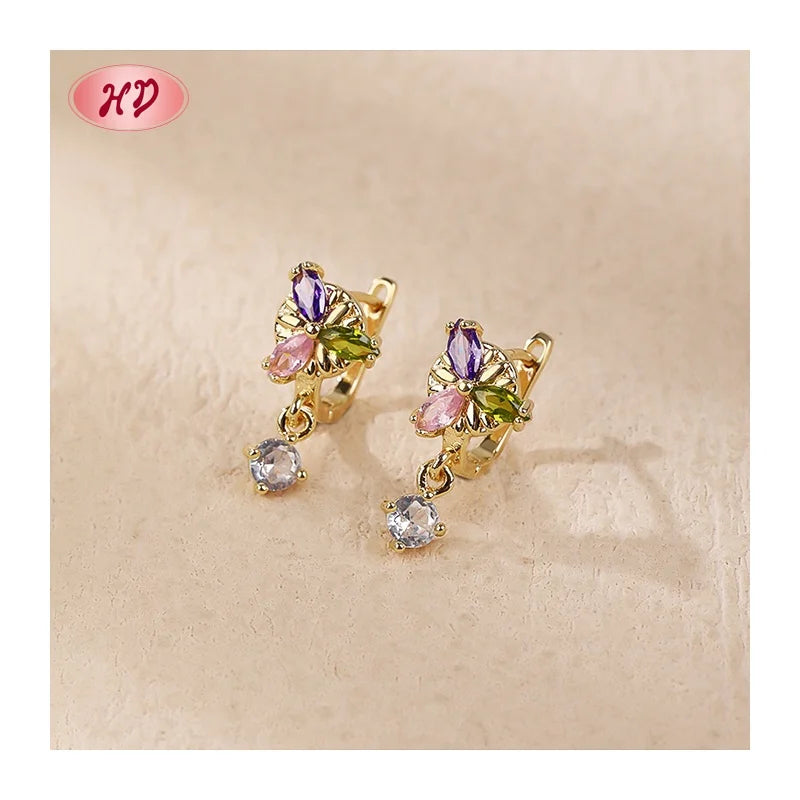 Joyeria Beautiful 18K Laminated Gold Plated Brass Hoop Earrings With Cubic Zirconia for Wholesale Earrings Women