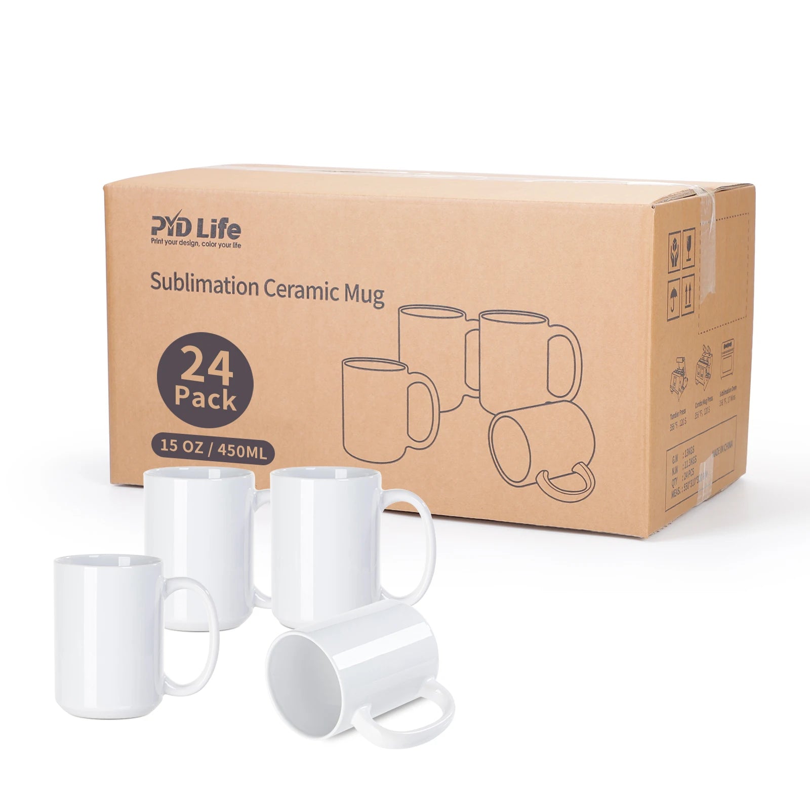 PYD Life USA Free Shipping Wholesale Quality Coating 15oz White Sublimation Blanks Coffee Ceramic Mug