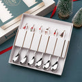 Cartoon Christmas Spoon And Fork Set Gold Silver Stainless Steel 6Pcs Dessert Coffee Spoon Fruit Fork With Gift Box