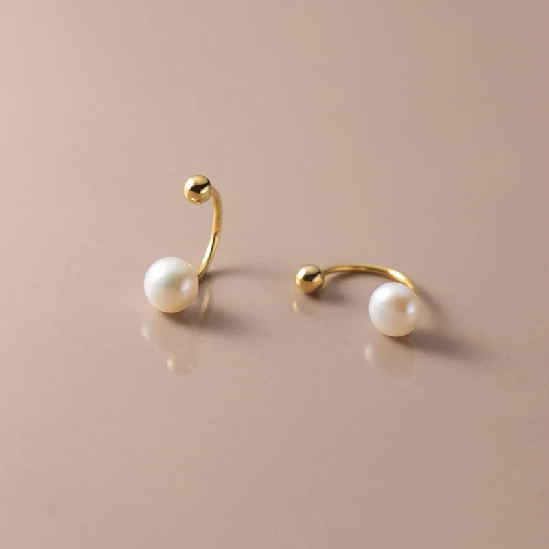 925 Sterling Silver Fine Stud Earrings Fashion Geometric Screw Bead Natural Freshwater Pearl Women's Party Engagement Jewelry