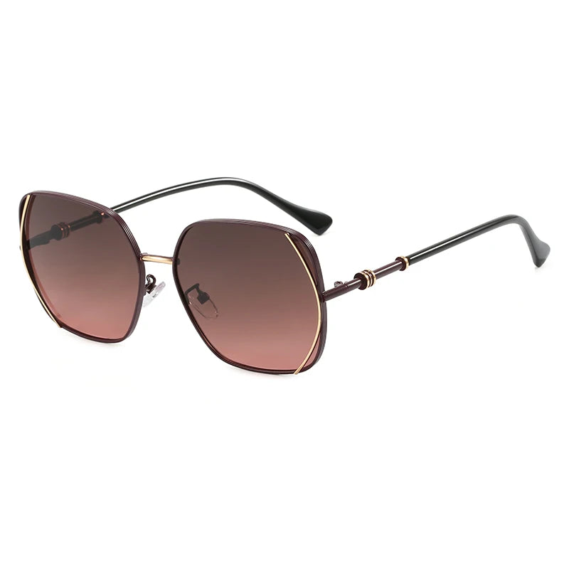 New Trendy UV400 Women's Sunglasses Luxurious Gold Red or Tea Metal Frame Square Oversized Shades Eyewear