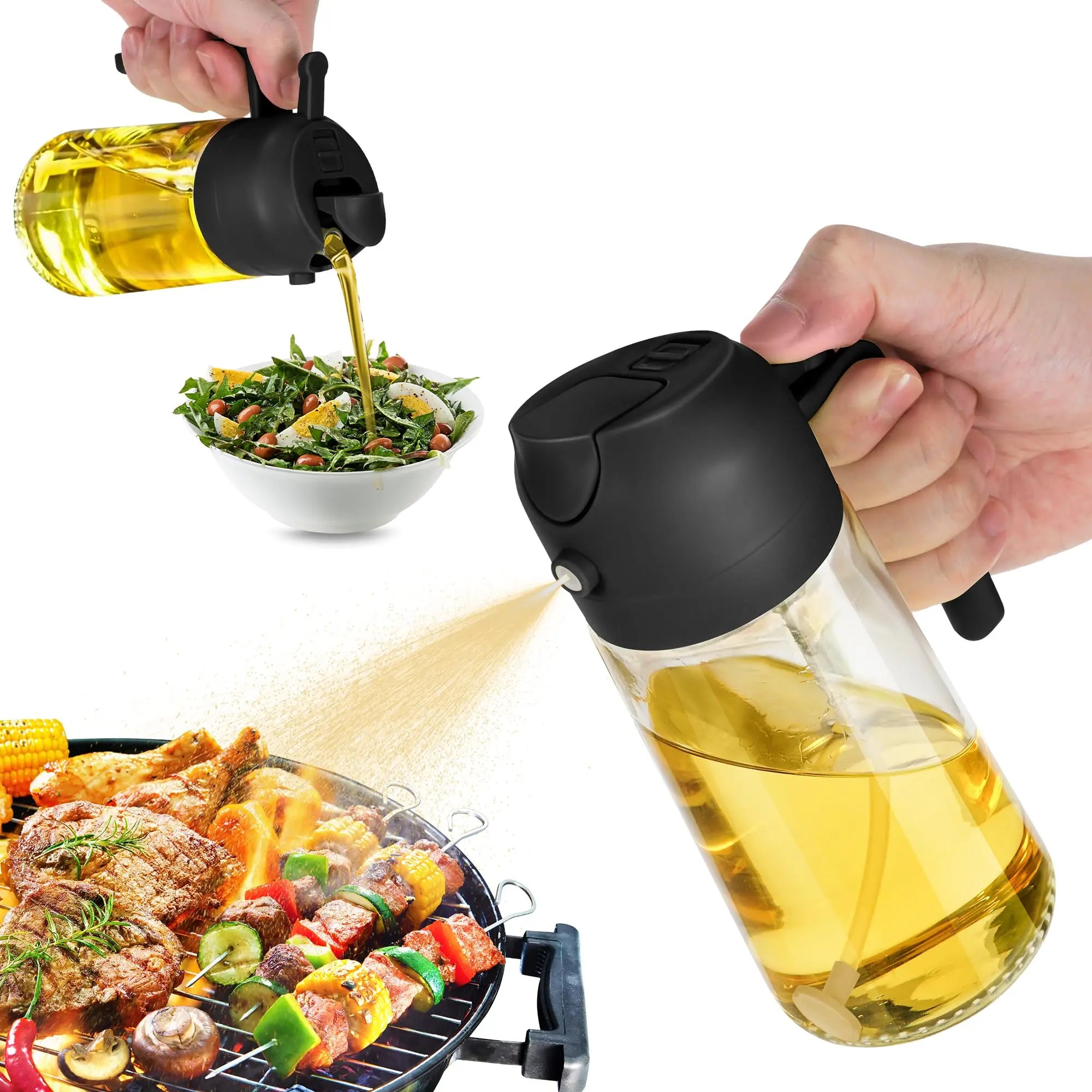 Mothers Day Gift Glass 2 in 1 Oil Sprayer & Olive Oil Dispenser Spice Container 16oz Kitchen Barbecue Salad