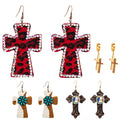 Vintage Style Turquoise Crystal Cross Earrings Solid Pattern With Rhinestone Pearl PU Bead Fashionable for Men Women