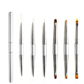 Latest 6pcs Double Head Silver Metal Handle Nylon Hair Luxury Professional Nail Design Liner Gel Oval Flat Ombre Brush Set