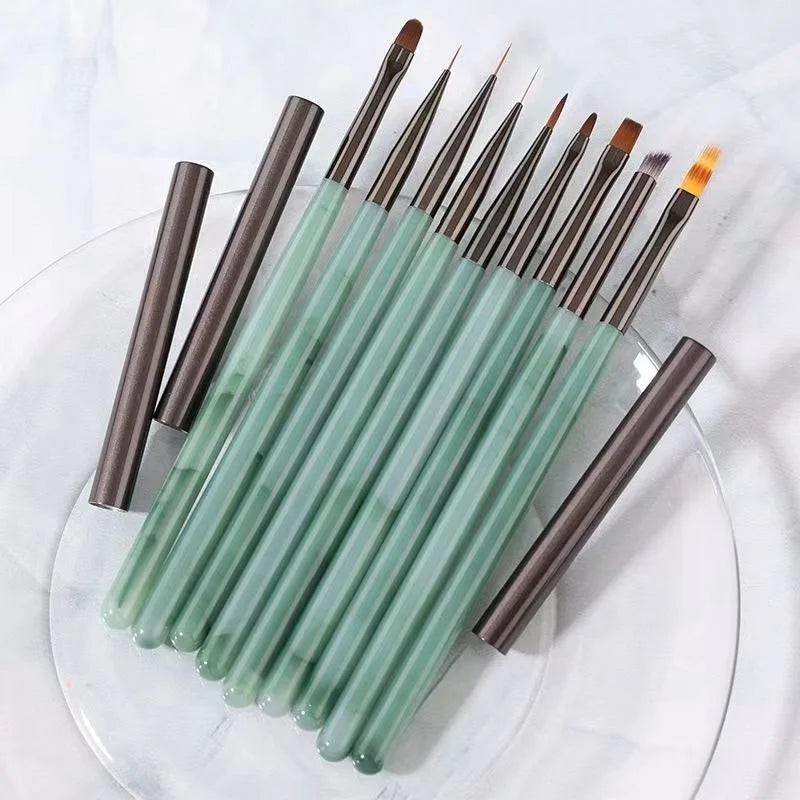 New Emerald Green UV Gel Nail Art Brush Pen Set Phototherapy Gradient Paint Pen with Nylon Hair Material for Nail Salons