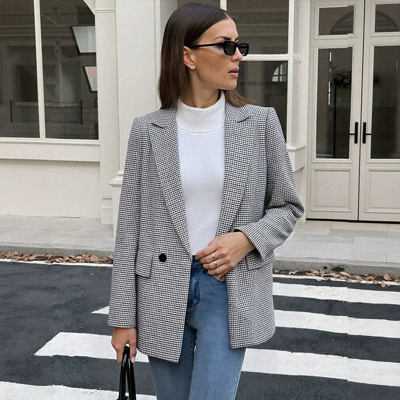 Fashion Autumn Women Plaid Blazers and Jackets Work Office Lady Leisure British Style Suit Slim Business Female Blazer Coat