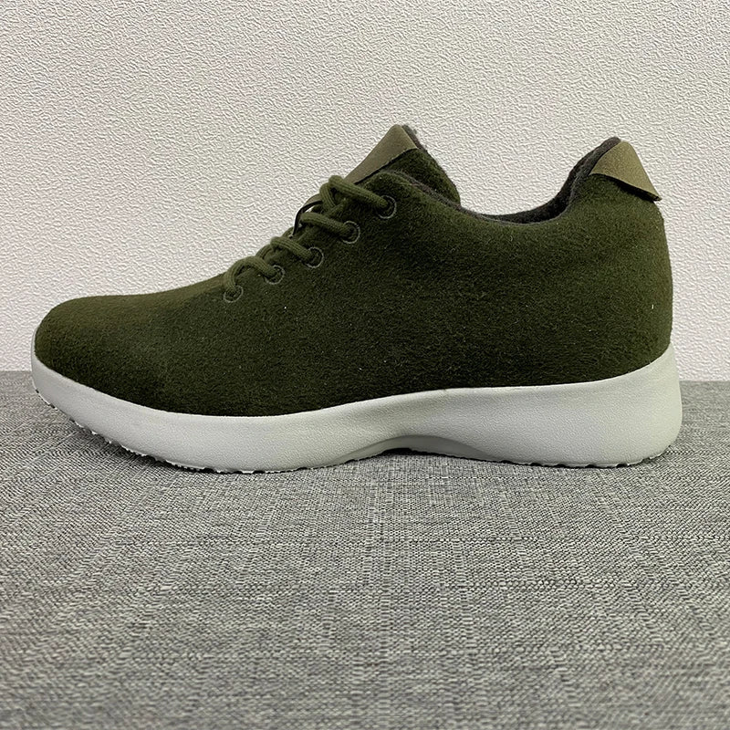 Eco-friendly Men's Height Increasing Shoes 6cm Wool Upper Green Living Accessory