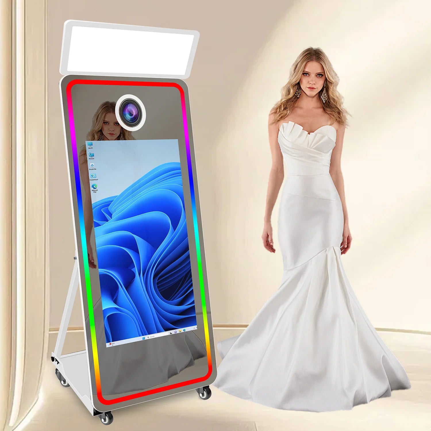 65 Inch Magic Mirror Photo Booth Camera and Printer Smart Mirror With Ring Light Retro Magic Mirror Photobooth Machine
