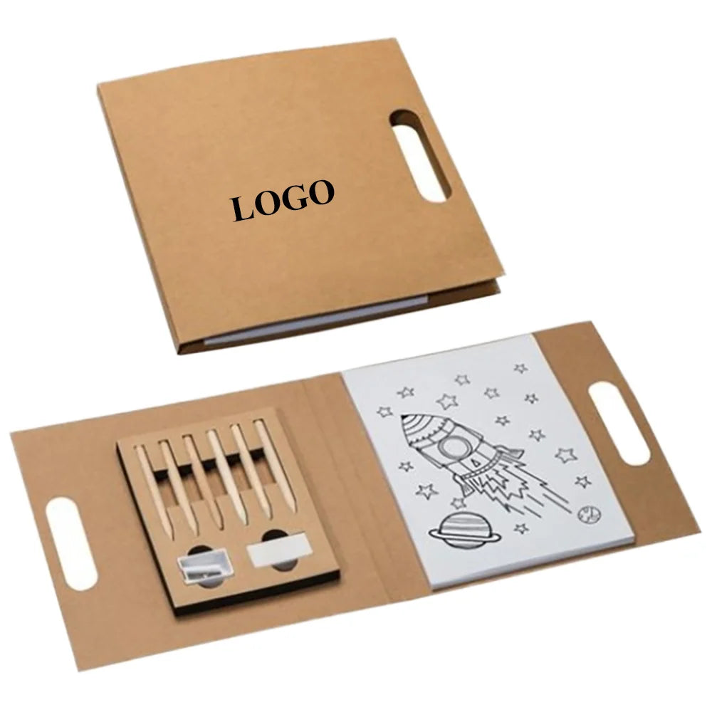 Promotional Gift DIY Kraft Paper Painting Books with 6 Colored Pencils for Kids' Drawing and Painting Toys