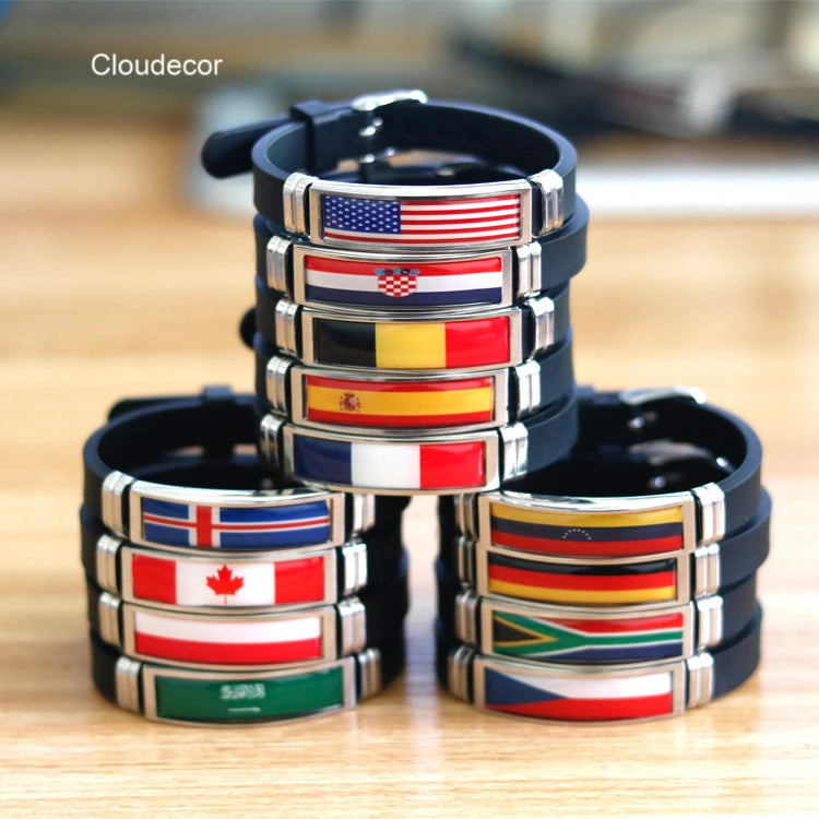 Country Flag Bracelets Germany Canada France Spain South African USA Flag Bracelet Wrist Bands Silicone Rubber Bracelet Custom