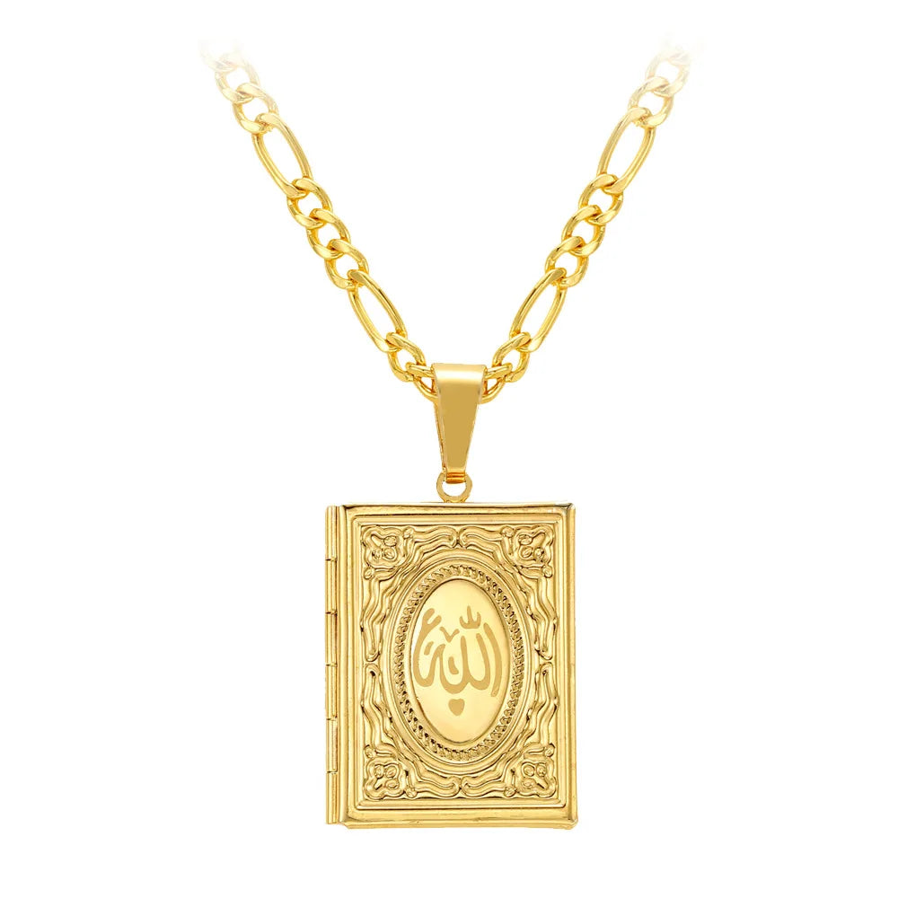 Hot Sale Several Muslim Islamic Religious Dubai Gold Chain Necklace  Photo Locket Box Necklace Religion Islamic Jewelry