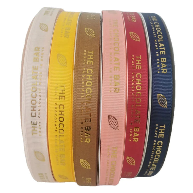 Factory Wholesale Printing logo Grosgrain Ribbon Customised  logo Print Black Grosgrain Party Ribbon