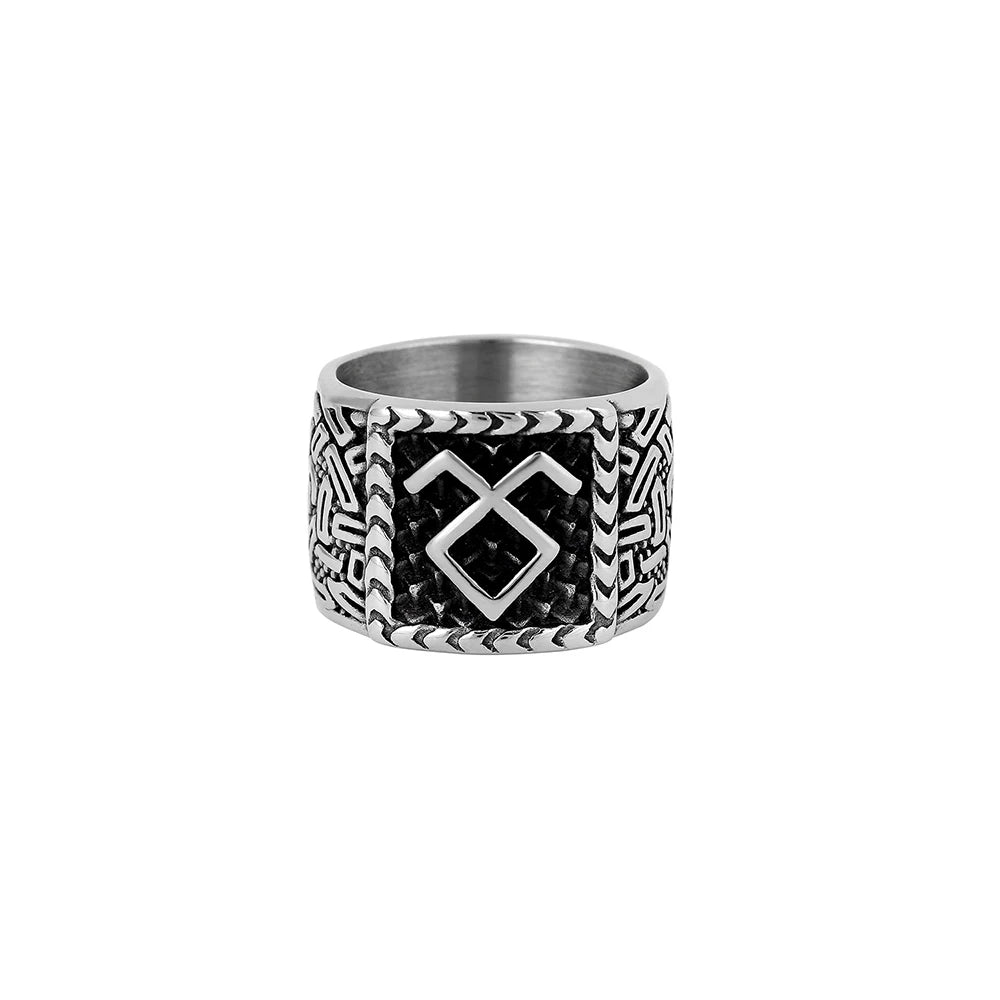 Vintage Men Viking Odin Norse Amulet Rune Ring Fashion Stainless Steel Ring for Men Women Retro Chunky Punk Jewelry