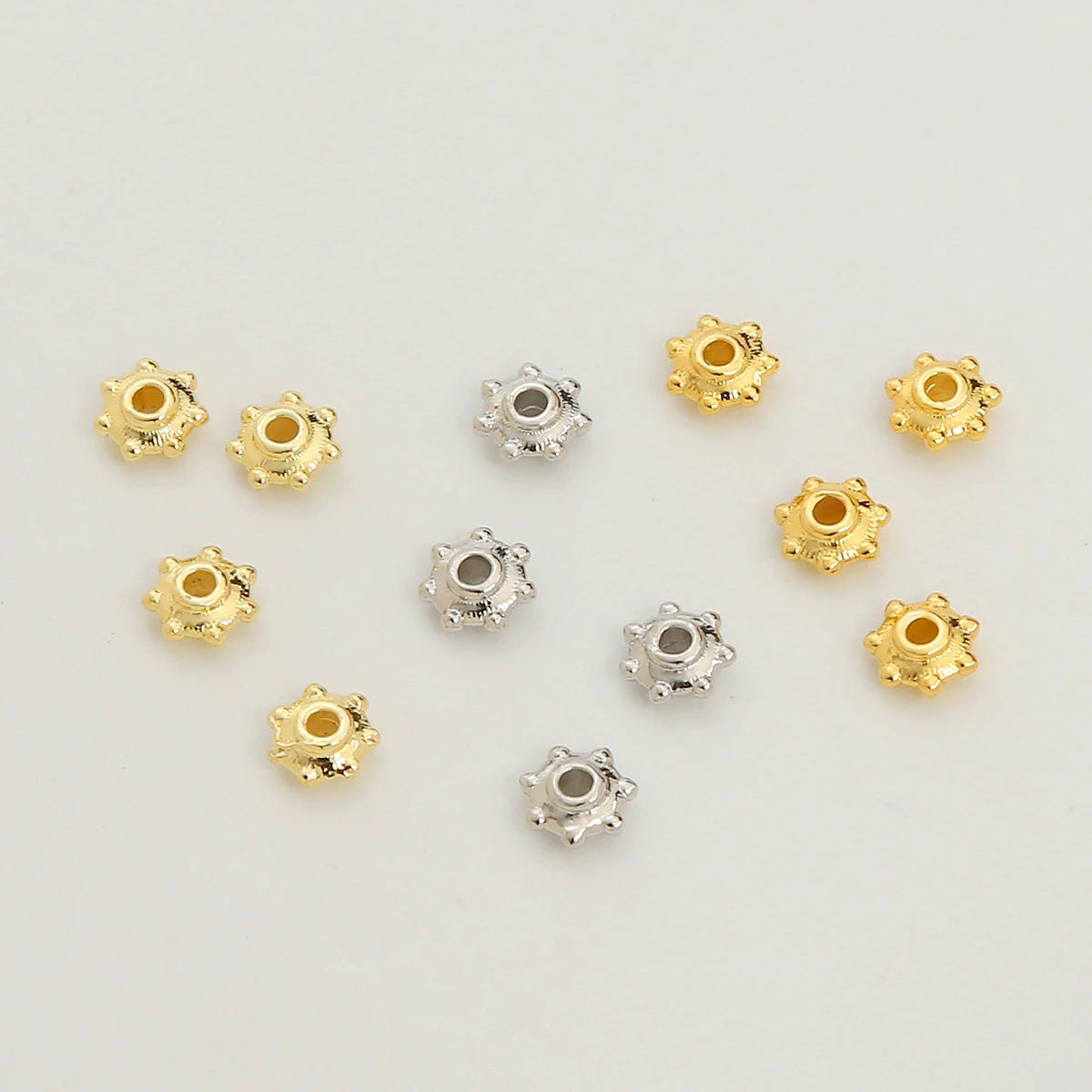 18K Gold Plated Brass Seven Point Bead UFO Shaped Flat Bead for Jewelry Making Round Loose Bead