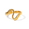Daily Simple Minimalist Stainless Steel Opening Ring 18K Gold Plated Irregular Curved Rings for Women's Wedding and Party MegaBDM