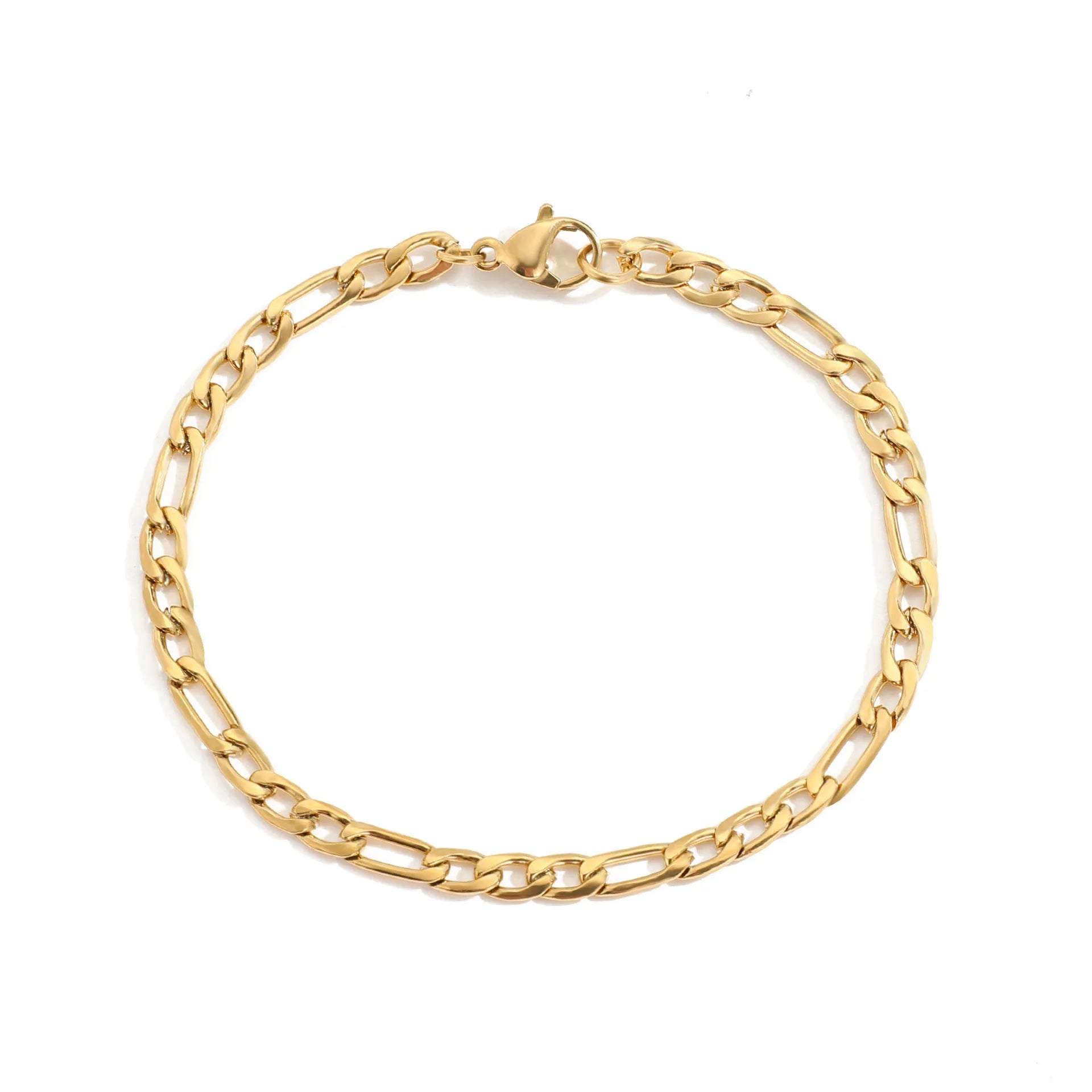 Fashion Hot Sell 18k Gold Plated Figaro Chain 4mm Bracelet Jewelry Thin Stacking Men Stainless Steel Bracelet