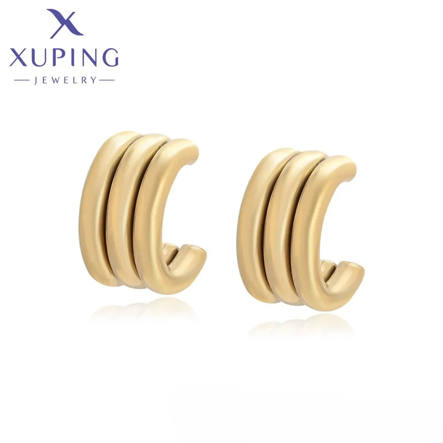 T000962256 XUPING JEWELRY 14K Gold Color Simple Stainless Steel Korean Women's Fine Fashion Jewelry Earrings
