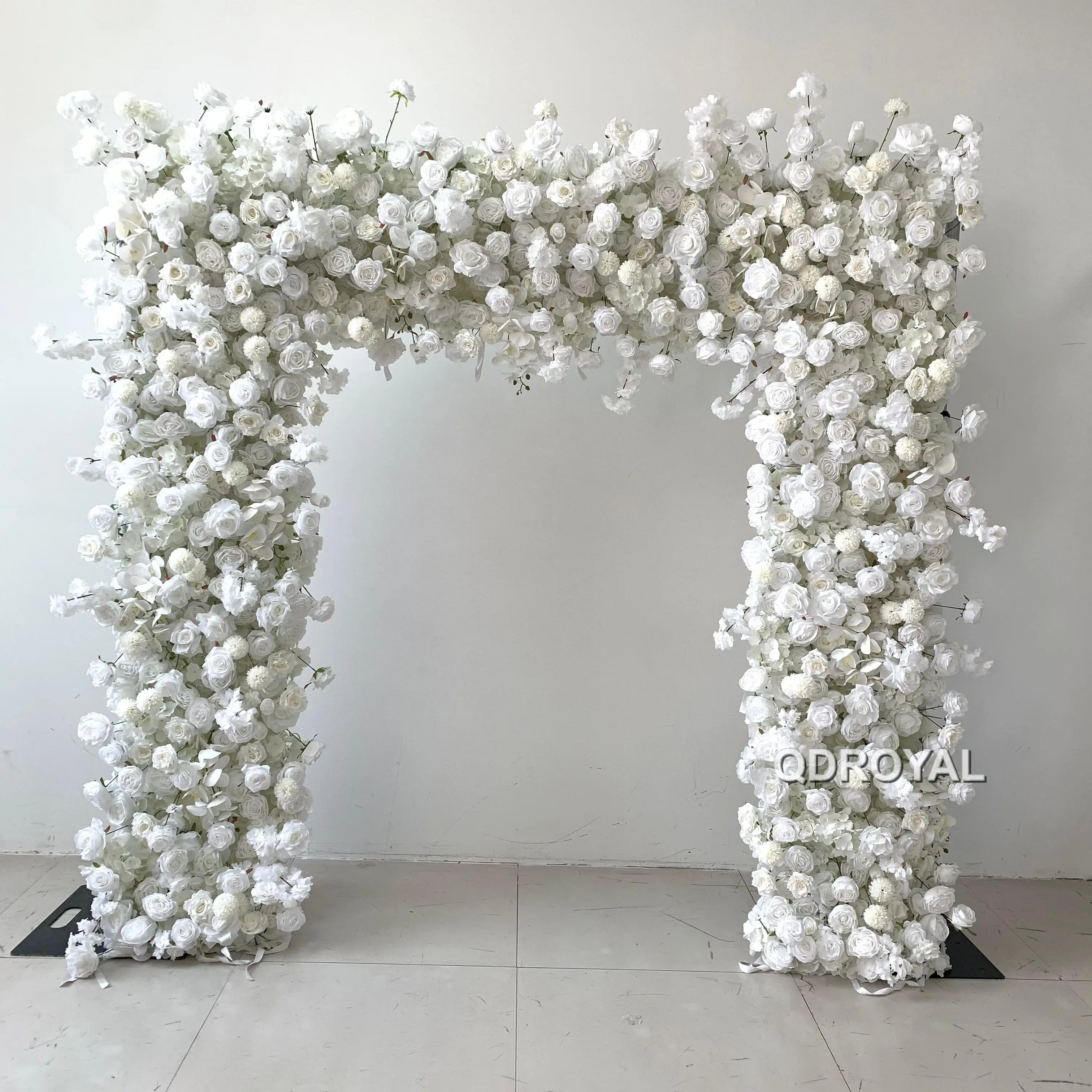 Customized Size Giant Romantic Square Arch with Fabric Bottom Red White Roses Flowers for Wedding Backdrop Decoration