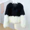 OFTBUY 2023 Women's Casual Short Real Fox Fur Coat New Fashion Color Matching Woven Fur Strip Sewed Toghter Real Fur Outerwear