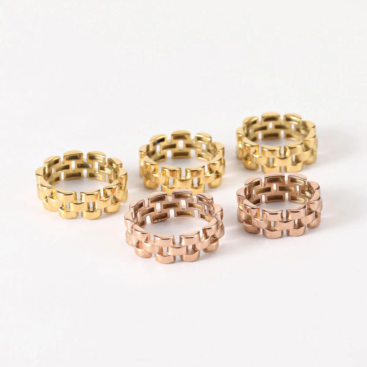 Dainty Watchband Hollowed Bars Shape Minimalist Ins Fashion 18K PVD Gold Plated Stainless Steel Ring for Women