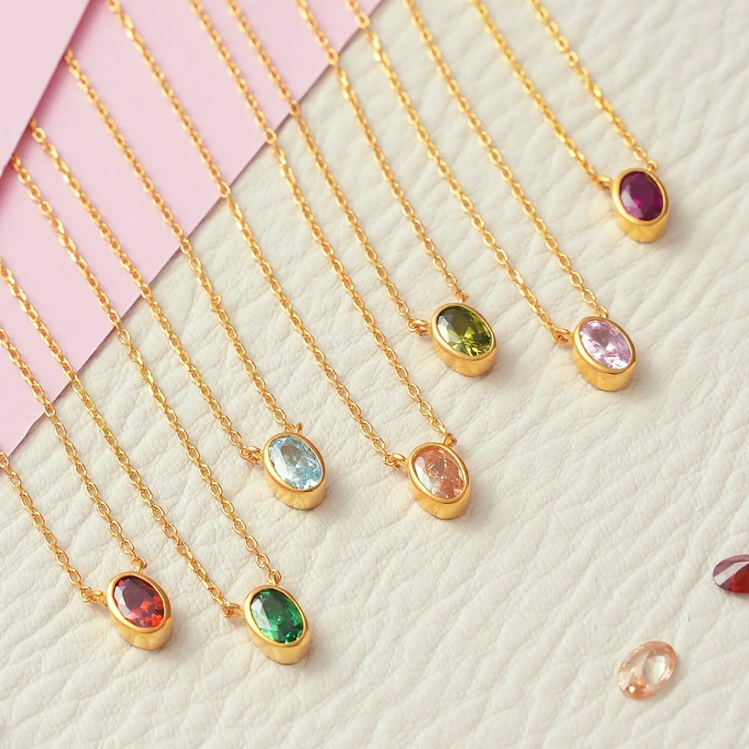 12 Birthstone Vintage Literary Style Necklace Cubic Zirconias High Retention Color 18K Gold Plated Clavicle Chain Fashion